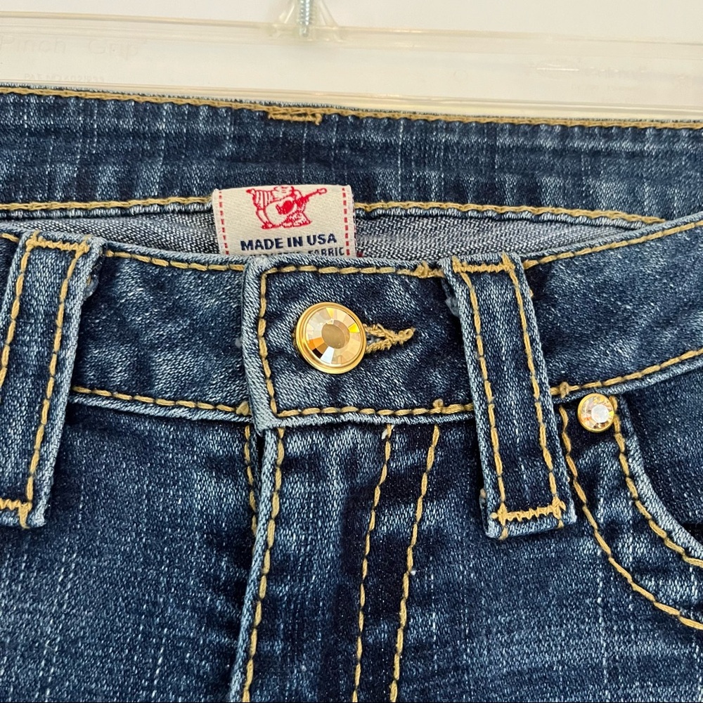 TRUE RELIGION RARE Yellow Crystal Button Flare Jeans Western Glam Bootcut Beauty - Picture 5 of 16